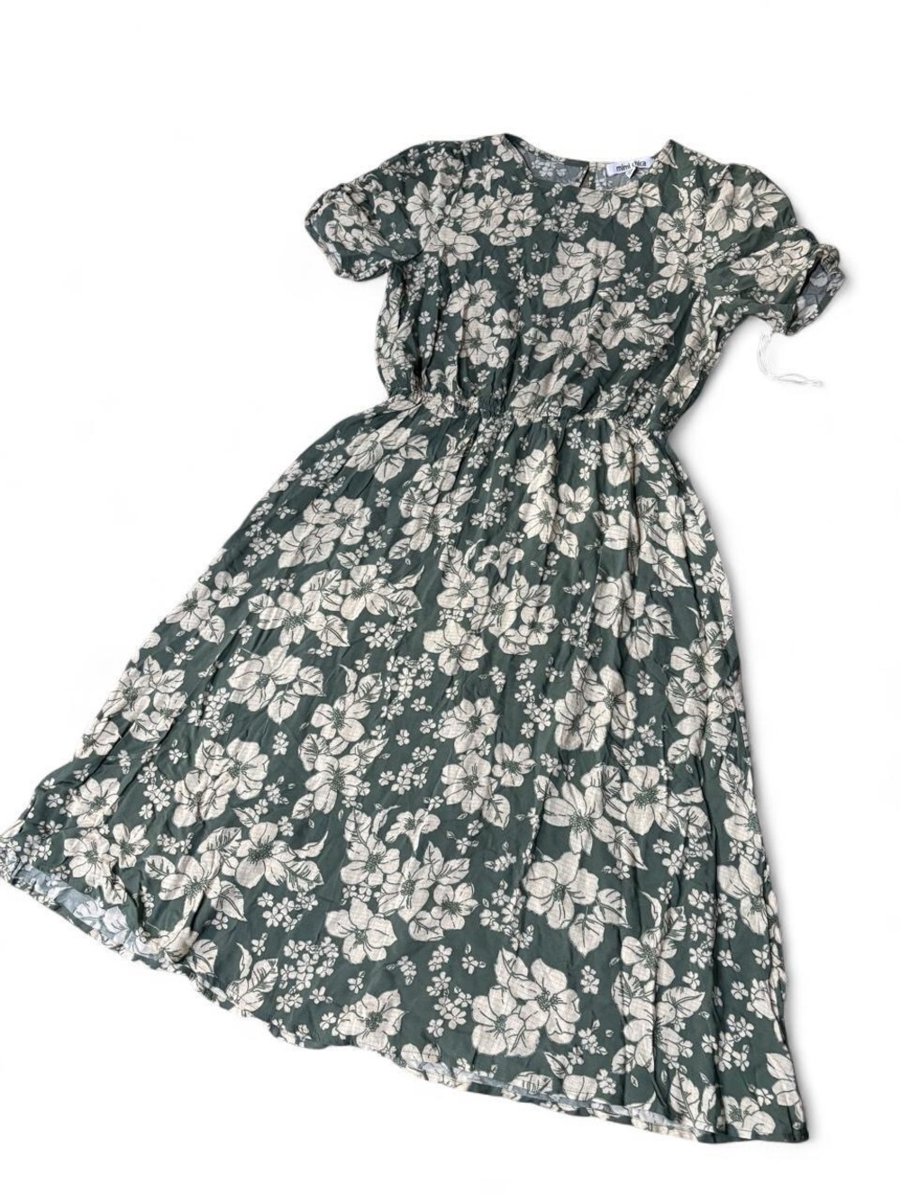 Mimi Chica Green Floral Midi Dress with Cream Blooms